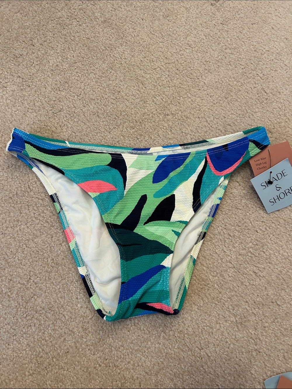 Shade & Shore Tropical Print Bikini Bottom in Green and Blue